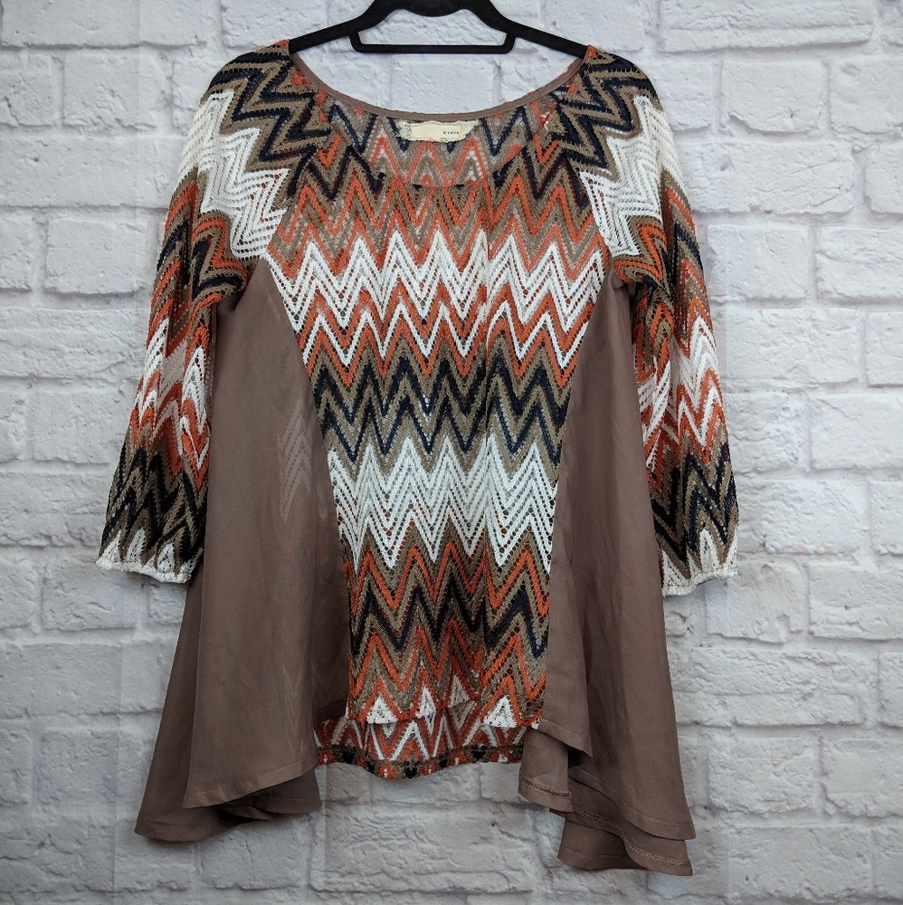 Areve Boho Chevron Weave Top Size Large